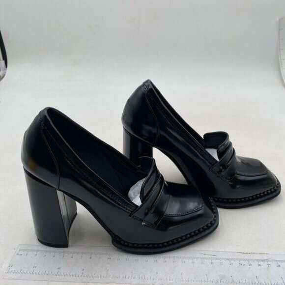 FOWT Dressy High Block Heels Loafers for Women Classical Square Toe Pumps Black - Picture 4 of 8